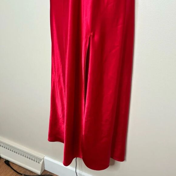 Vintage Victoria’s Secret Y2k Silky Slit Red Maxi Slip Dress Rosette Lace Medium - Picture 6 of 8
